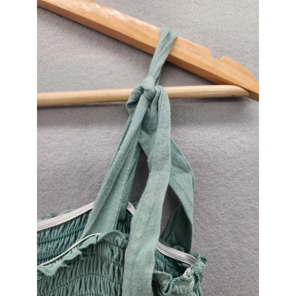 White Crow Sage Green Smocked Tie Strap Midi Dress Women Size Medium Boho Beachy - Picture 4 of 13